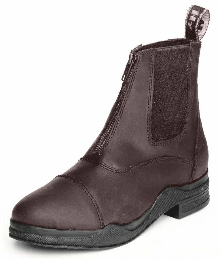Hy Land Wachs gewachstes Leder Reißverschluss Jodhpur Stiefel kurz Unisex Erwachsene schwarz/braun UK 3-9