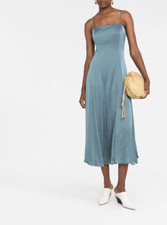 Theory Crushed Satin Cami Volume Fit  Flare Dress Seafoam 10 NWT