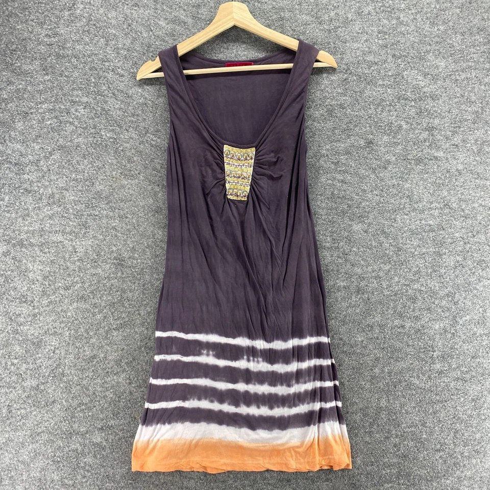 Vestido de terciopelo para mujer S pequeño gris a rayas cambio corto cuello en V algodón sin mangas Foto 3 de 4