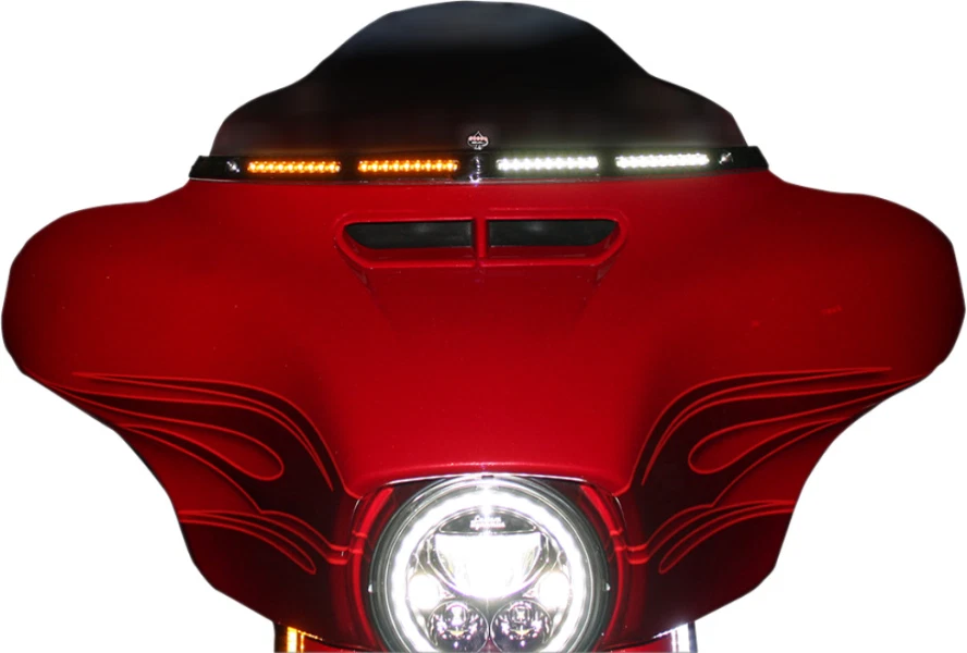 Custom Dynamics Genesis 4 Smoke LED Parabrisas Cromo Borde Harley Batwing 96-05 Foto 2 de 2