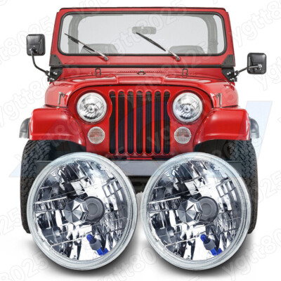 Chrome 7 Inch LED GLASS Headlight Round, ORIGINAL CLASSIC LOOK conversion 2pcs