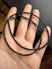 Natural Black Spinel Necklace, 16-Inch, 2mm Faceted Beads, Elegant Gemstone