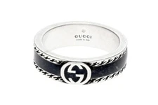 Gucci Interlocking G Black Enamel Sterling Silver Ring YBC6455730020