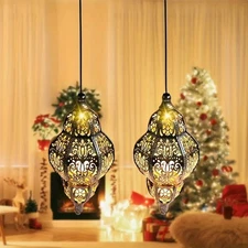 2 Pack Solar Powered Lantern Lights Waterproof Hanging Outdoor Garden Lamp Decor