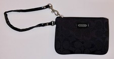 Vintage COACH Black Cloth Small Wristlet with Mini Black Tag-Signature