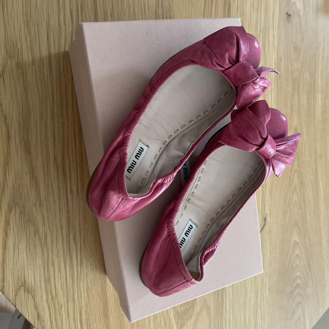 Miu Miu Pink Leather Ballet Pumps Size 35 (US 5) with Box & Dust Bag - Excellent