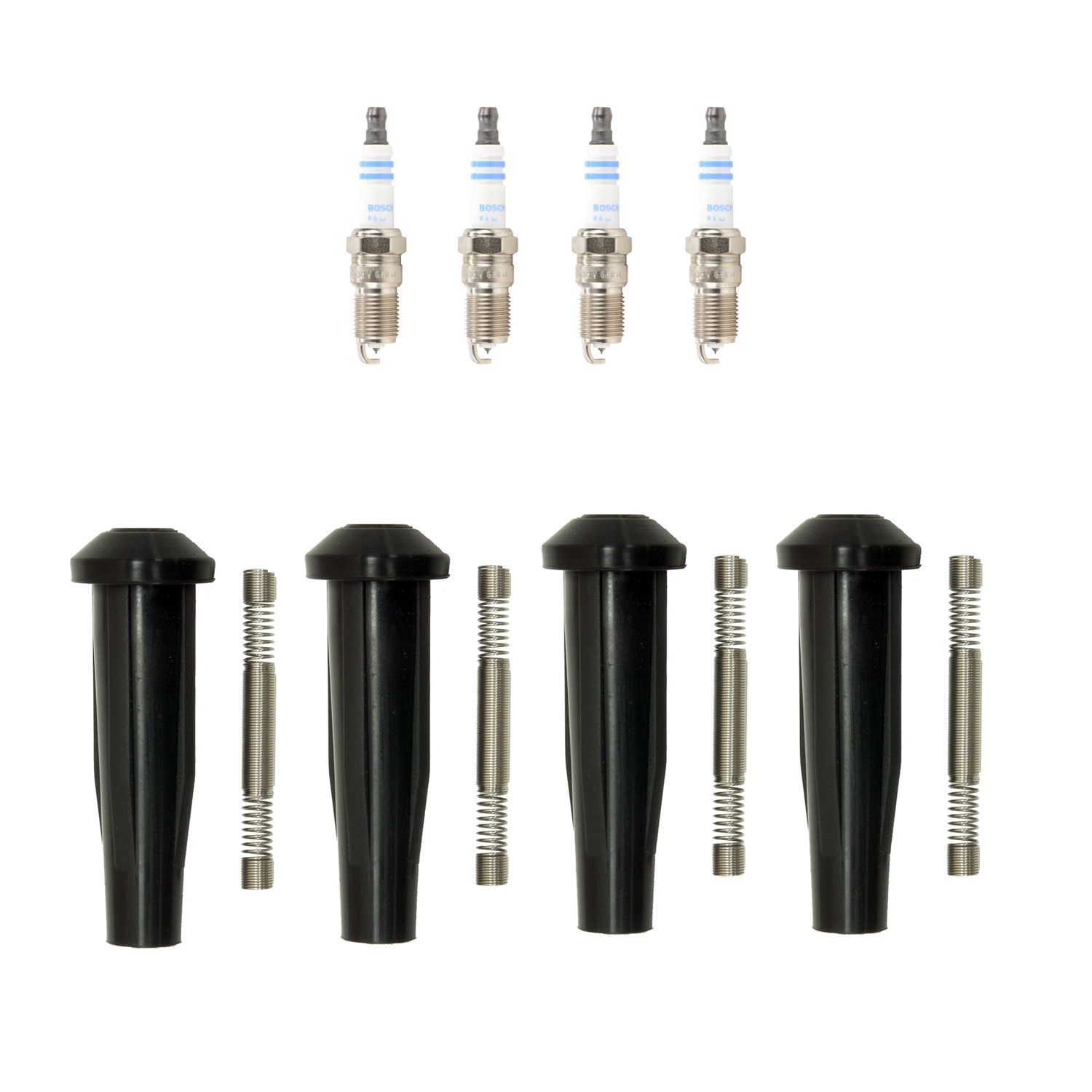 Bosch 4 Double Platinum Spark Plugs  NGK Coil Boots Kit for Escape Focus 2.3L