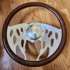 13.5 Chrome Billet Steering Wheel Wood Half Wrap Flame Down Horn