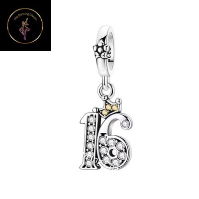   16. Geburtstag Gold Krone Dangle Charm S925 echt Sterling Silber   