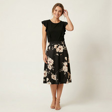 IHOT Women's Vintage Ruffle Floral Flared A-line Party Dress in size M NWT