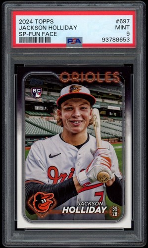 2024 Topps Series 2 - Jackson Holliday RC #697 Fun Face on Bat Knob PSA 9