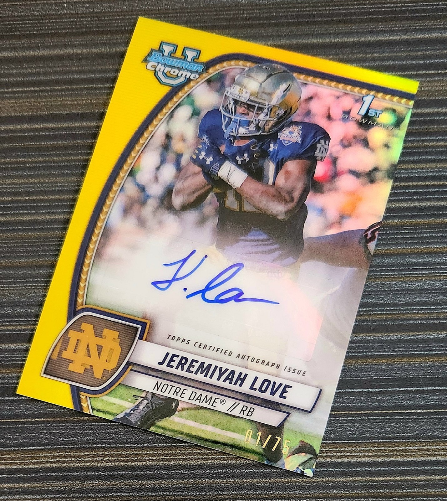 Jeremiyah Love - 2024 Bowman U Chrome Yellow Auto /75 - First On Print