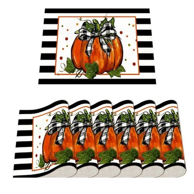 XINNK Fall Thanksgiving Placemats, Pumpkin Bow Buffalo Check Large, Yellow 