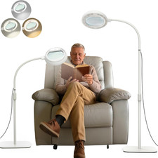 8X Large Floor Magnifying Glass with Light and Stand, 3 Color Modes Flexible G