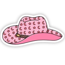 Pink Star and Moon Cowgirl Hat Vinyl Sticker