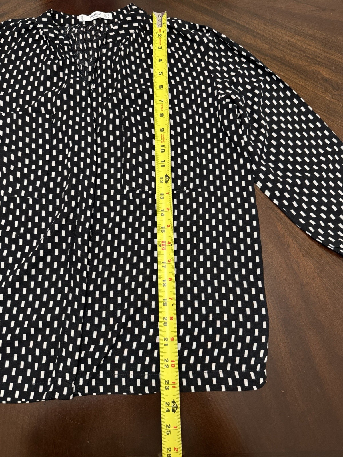 MANGO Geometric Black White Split Neck Button Lon… - image 7