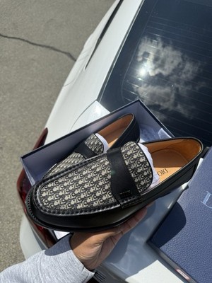 Dior Men s Monogram Logo Slip-On Dress Loafers Leather Black EU 43 US 10