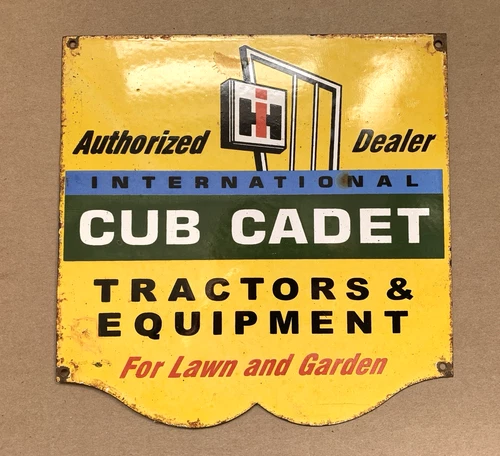 VINTAGE 12x12" CUB CADET TRACTOR GASOLINE GAS PUMP STATION PORCELAIN OIL SIGN