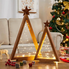 2pcs Wood Christmas Tree with Lights Modern Farmhouse Lighted Tabletop Christmas