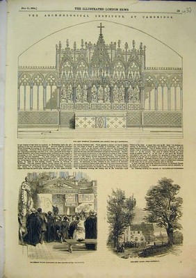 Original alter antiker Druck 1854 Reredos Ely Kathedrale Professor Willis Anglesy