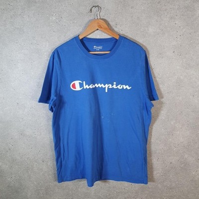Vintage Champion Spellout Logo Print T-Shirt Herren XL Blau C30180