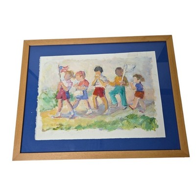 Children Patriotic Water Paint Art Print by Dorothy ''Dottie'' Milligan NC Artist