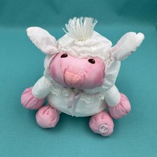 Vintage Fisher Price Puffalumps Sheep Lamb 11" Plush White Pink Nylon 1986 80s
