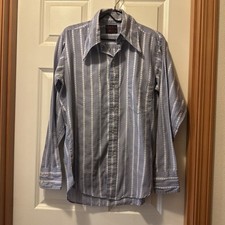 Men  s vintage 60/70s dress shirt, boutique bazaar Marcel, blue, and white stripe