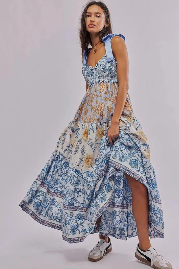free people blue floral maxi dress Free People Forever Time Dress Blue/Black Combo Large