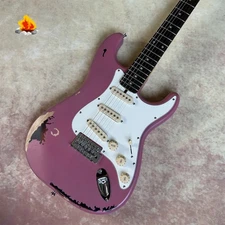 Classic ST Style Electric Guitar: Pink Relic Chrome Parts 21 Frets Tremolo 