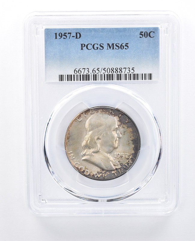 1957-D Franklin Half Dollar MS65 PCGS Peripheral Tone a8086