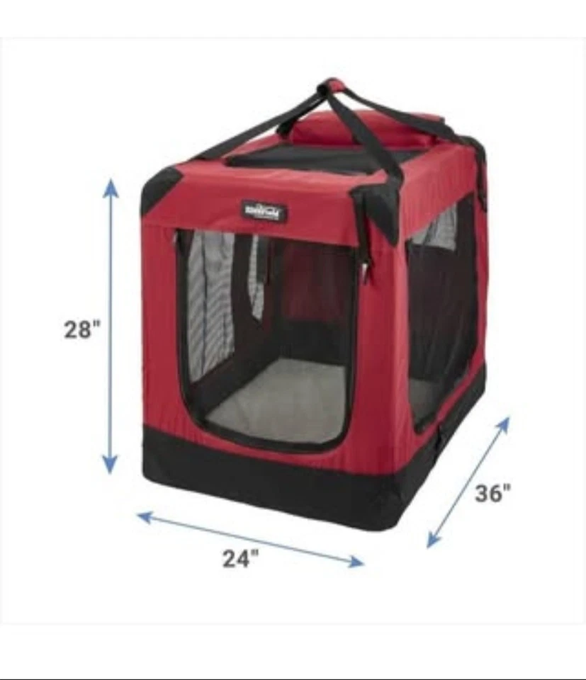 EliteField Soft Dog Crate 3-Door Folding Carrying Bag 36"X24"X28" Fleece Bed - Image 2 of 4