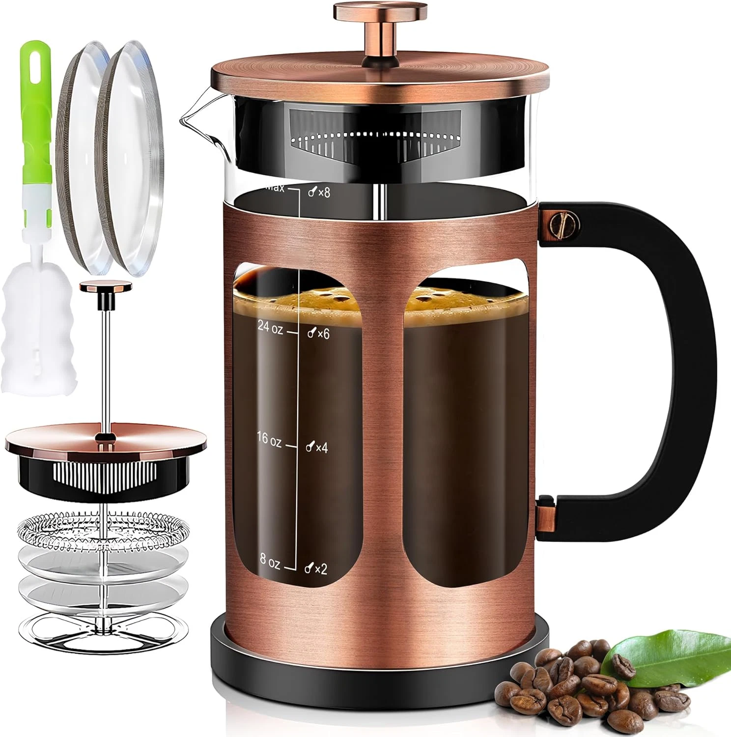 Copper French Press Coffee Maker, 34Oz, 4 Filter System, Borosilicate Glass
Opens in a new window or