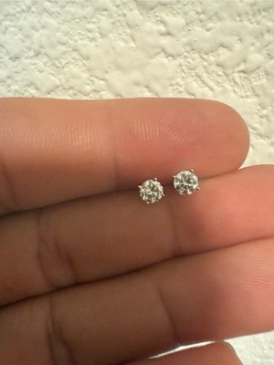 14K Weißgold runde im Labor gezüchtete Diamant Push-Back Ohrstecker 0,50 ctw E/VS1