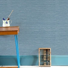 Jiffdiff Blue Grasscloth Wallpaper 17.3"x196.8" Peel and Stick Decor for Bedroom