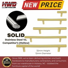 Gold Modern Cabinet Handles Pulls Kitchen Drawer SOLID Stainless Steel T-Bars