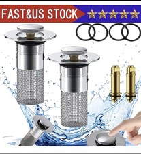 2pcs Pop Up Sink/Bathtub Drain Stopper Filter Stainless Steel 1.1-1.45in
