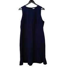 J.Crew Navy Micro Dot Sleeveless Shift Dress Womens 14 Lined Stretch Career Work