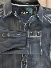 Roar Shirt Mens 3XXX Button Long Sleeve Big Embroidered  On Back ShoulderWestern