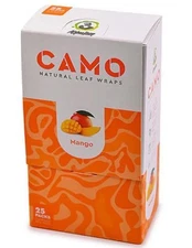 Camo Natural Leaf Wraps Self Rolling Herbal Wraps 25 PACK BOX  (Mango)