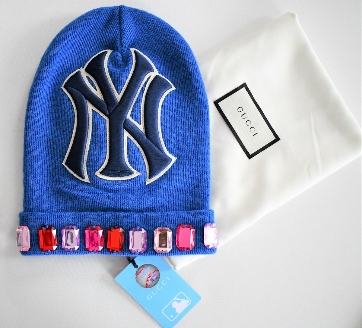 GUCCI ヤンキース 帽子 青 正規品 🆕️ Authentic GUCCI NY YANKEES EDITION MLB Blue BEANIE Hat with