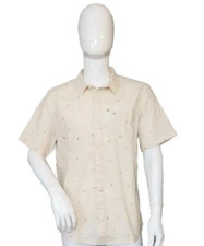Quicksilver Button Down Spaced Out S/S Beige Shirt Men's M MSRP 56