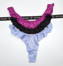 Victorias Secret Satin Ruffle High Leg THONG Animal French Cut BLACK PINK PURPLE