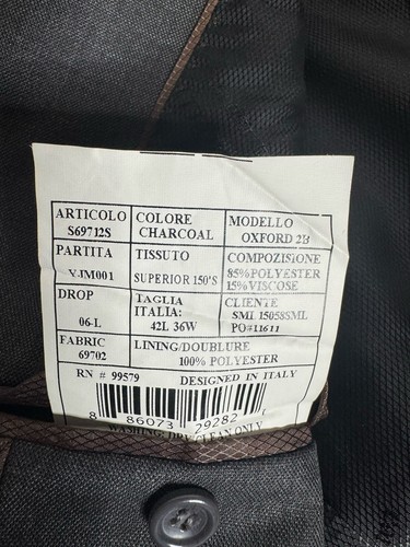Traje CARAVELLI COLLEZIONE Super 150's Mezcla Poliéster Carbón 2 Piezas 42L Nuevo con Etiquetas - Imagen 8 de 19