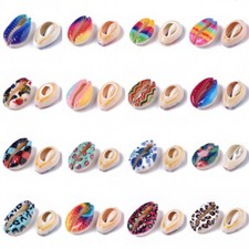 10Pcs No Hole Undrilled Printed Natural Cowrie Shell Beads Craft 18 21x12 15x7mm