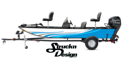 Boat Wrap White Blue Gray Vinyl Graphic Decal Kit Fishing Abstract Waved Lines