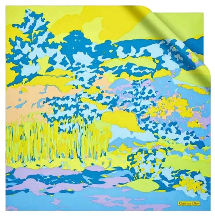Écharpe femme Christian Dior en soie carrée D Wood bleu soie multicolore 90 x 90 cm
