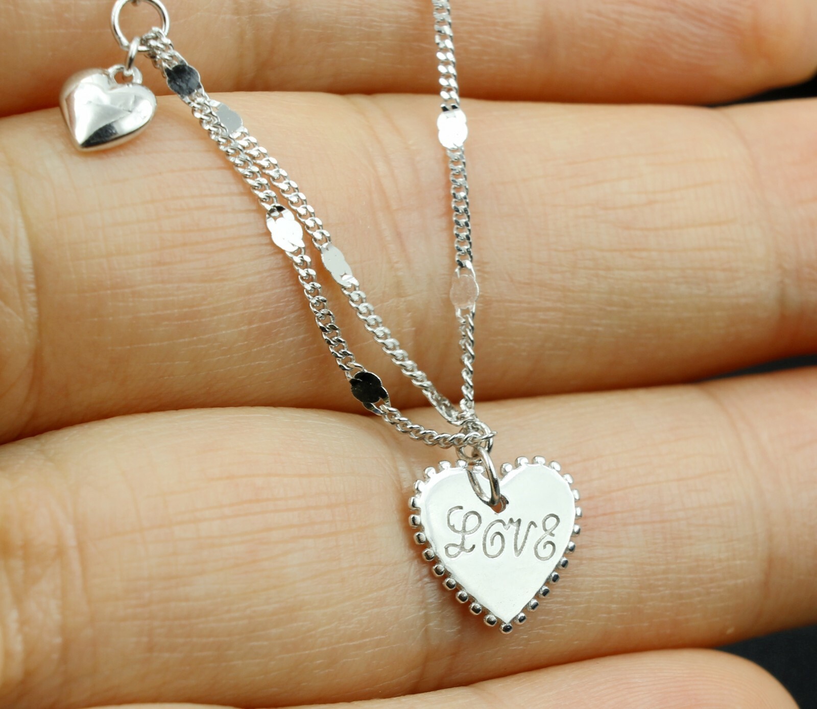 Women Jewelry Engraved Love Heart Bar 925 Sterling Silver Necklace Chain 15-17