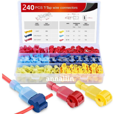 240/60psc T-Taps Wire Terminal Connectors Insulated Quick Splice Combo Kit Lot