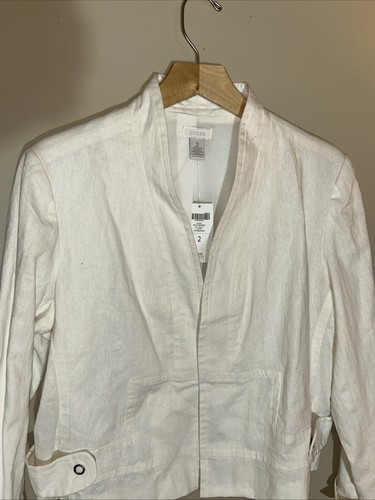 $109 Chico’s NEW Linen Jacket Solid Cropped Long Sleeve White Size 2 (medium) - Picture 4 of 6